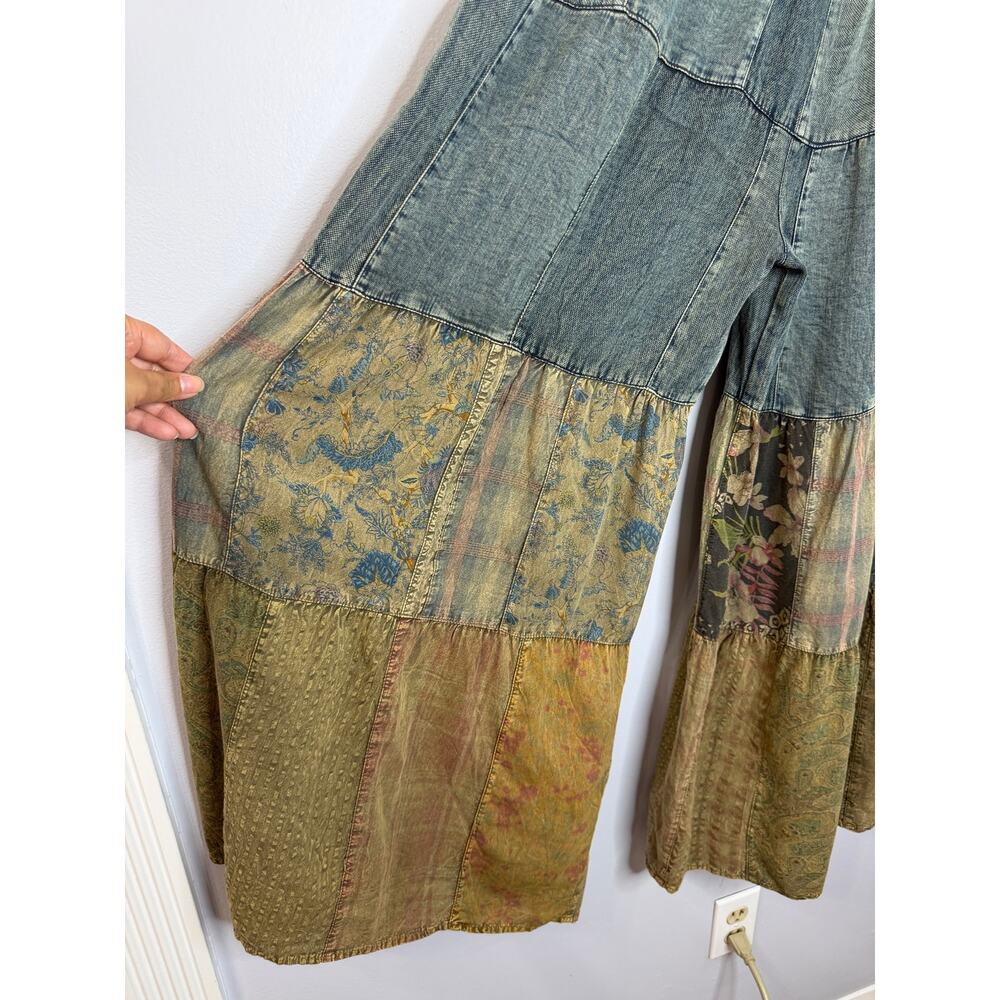 Young Threads Boho chic Tiered Patch Pants Wide Leg Festival Sz M - Picture 8 of 15